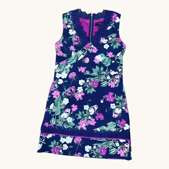 Laundry Shelli Segal Dress Floral Blue Pink Cotton (6) - Picture 4 of 7